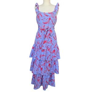 Likely Tiered Juno Floral Print Midi Maxi Dress Periwinkle Spring Summer Size 6